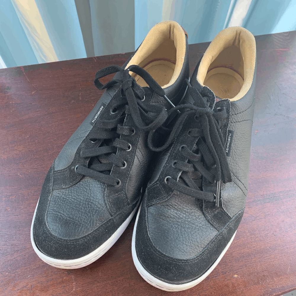 Ashworth Mens Sneaker Fashion Shoes Lace Up Leather Black US 10